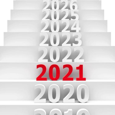 2021 podyumundaki gelecek 2021 yılını temsil ediyor, üç boyutlu çizim, üç boyutlu illüstrasyon