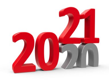 2020-2021 değişimi yeni yılı temsil ediyor. 2021, üç boyutlu çizim, üç boyutlu illüstrasyon.