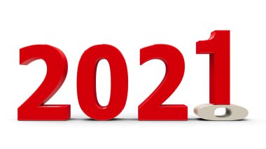 2020-2021 değişimi yeni yılı temsil ediyor. 2021, üç boyutlu çizim, üç boyutlu illüstrasyon.
