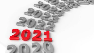 Çemberin 2021 yılı, üç boyutlu çizim, üç boyutlu illüstrasyon, 2021 yılını temsil ediyor.