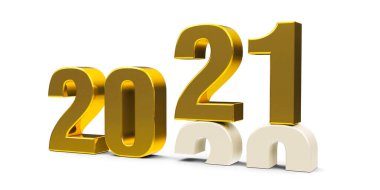 Altın 2020-2021 değişimi yeni yılı temsil ediyor. 2021, üç boyutlu çizim, üç boyutlu illüstrasyon.