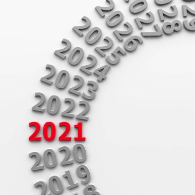 Çemberin 2021 yılı, üç boyutlu çizim, üç boyutlu illüstrasyon, 2021 yılını temsil ediyor.