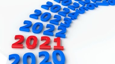 Çemberin 2021 yılı, üç boyutlu çizim, üç boyutlu illüstrasyon, 2021 yılını temsil ediyor.