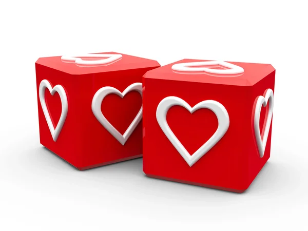 Red cubes with hearts — Stock Photo, Image