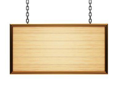Wooden rectangle signboard on chain clipart