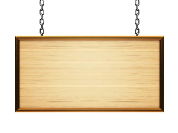 Wooden rectangle signboard on chain — Stock Photo, Image