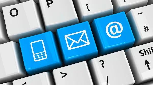 Computer keyboard blue contact — Stock Photo, Image