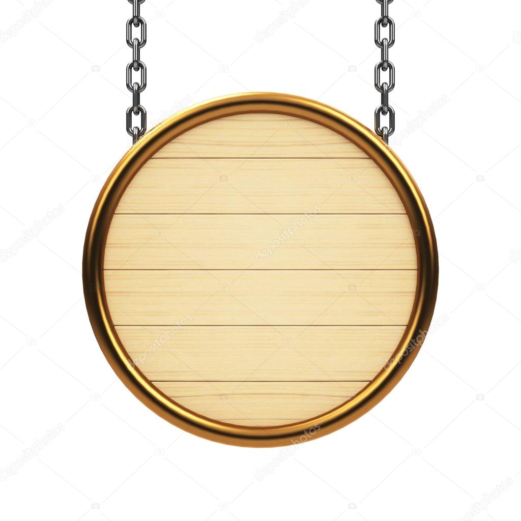 Wooden signboard on chain