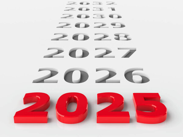 Будущее 2025 представляет собой новый 2025 год, трехмерная рендеринг, трехмерная иллюстрация