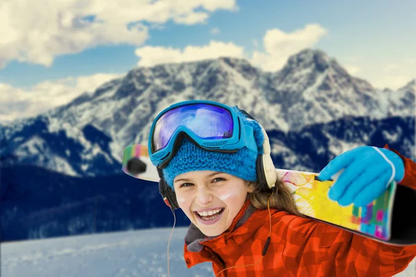 Ski Zakopane Young Girl Groomed Ski Track Giewont Tatry Poland — Stock Photo, Image