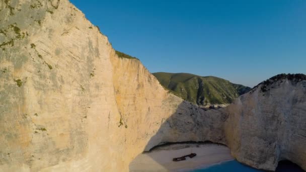 Shipwreck bay, Navagio - Zakynthos, Greece - aerial view — Stock Video