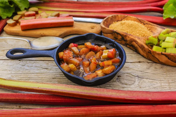 Rhubarb - cooking fresh rhubarb — Stock Photo, Image