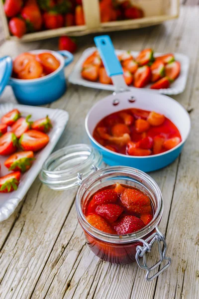 Strawberries - fresh strawberries in the kitchen, seasonal delig — Stock Photo, Image