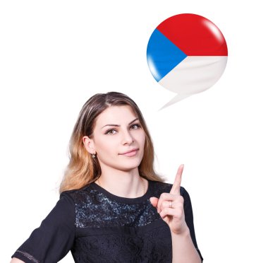 Woman point on the bubble with german flag clipart