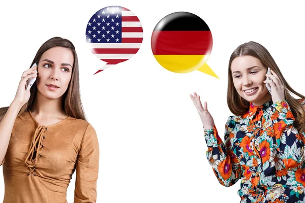 Young women speaking on phone — Stock Photo, Image