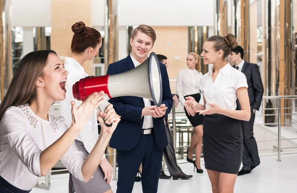 Business woman scream to megaphone — Stock Photo, Image