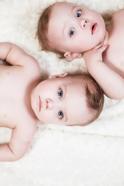 Två vackra tvillingar baby — Stockfoto