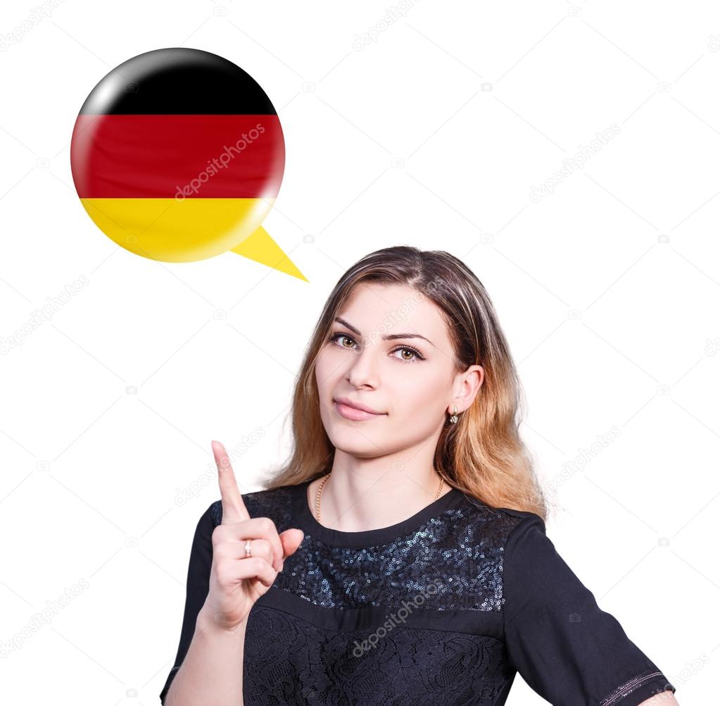 Woman point on the bubble with german flag