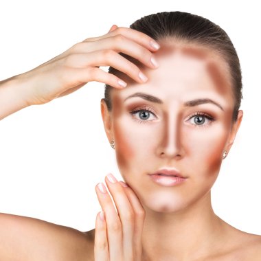 Kadın yüzünü olun. Kontur ve vurgulamak makyaj.