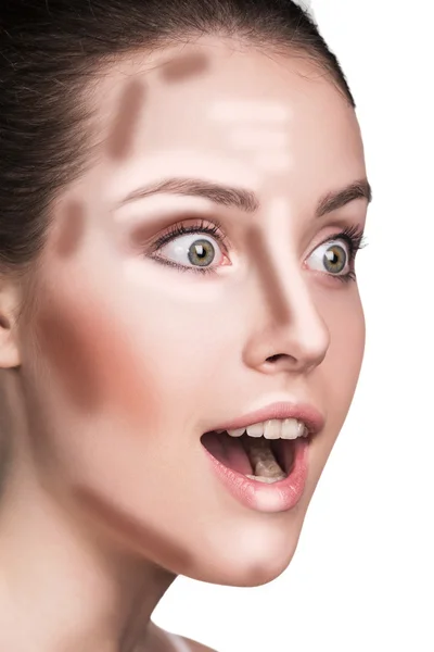 Make up woman face. Contour and Highlight makeup. — Stock Photo, Image