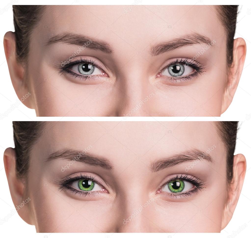 Female eyes in color contact lenses
