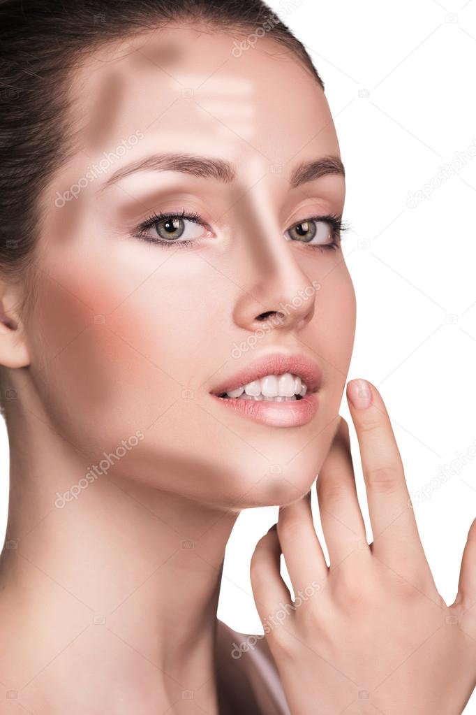 Make up woman face. Contour and Highlight makeup.