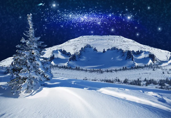 Зимняя звездная ночь — стоковое фото
