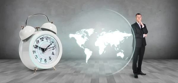 Classical alarm clock project world map — Stock Photo, Image