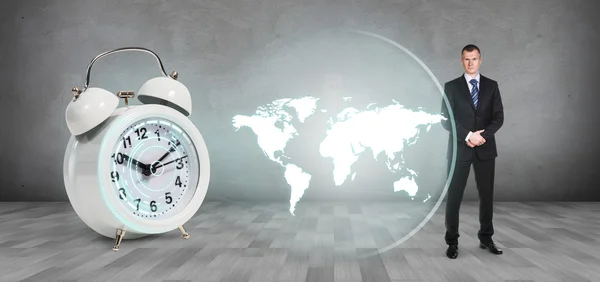 Classical alarm clock project world map — Stock Photo, Image