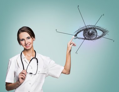 Kadın doktor Tekdüzen temas insan gözü boyalı