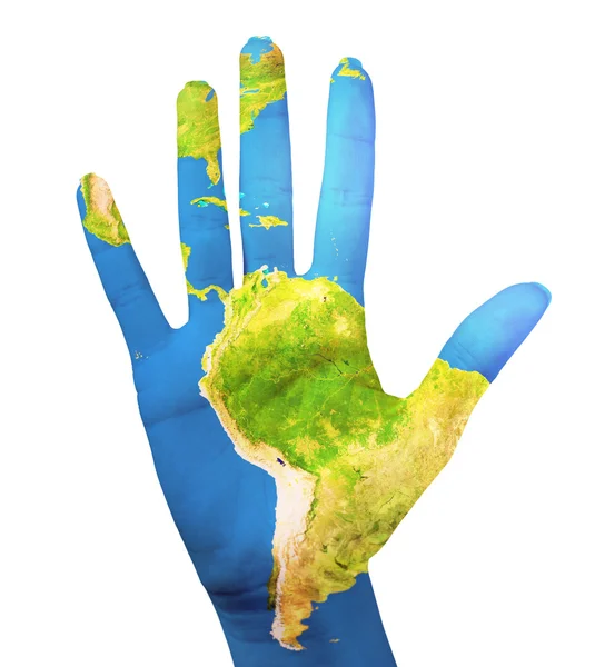 Map painted on hands — Stock Photo, Image