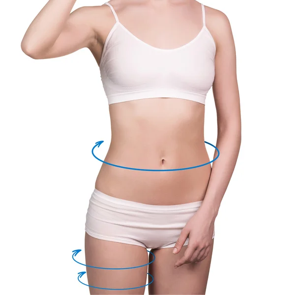 Corpo feminino com as setas azuis . — Fotografia de Stock