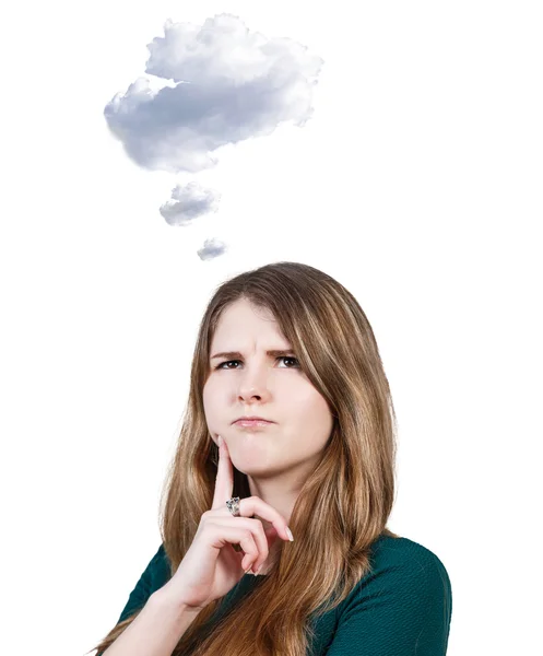 Mladá žena s myšlenkou cloud — Stock fotografie