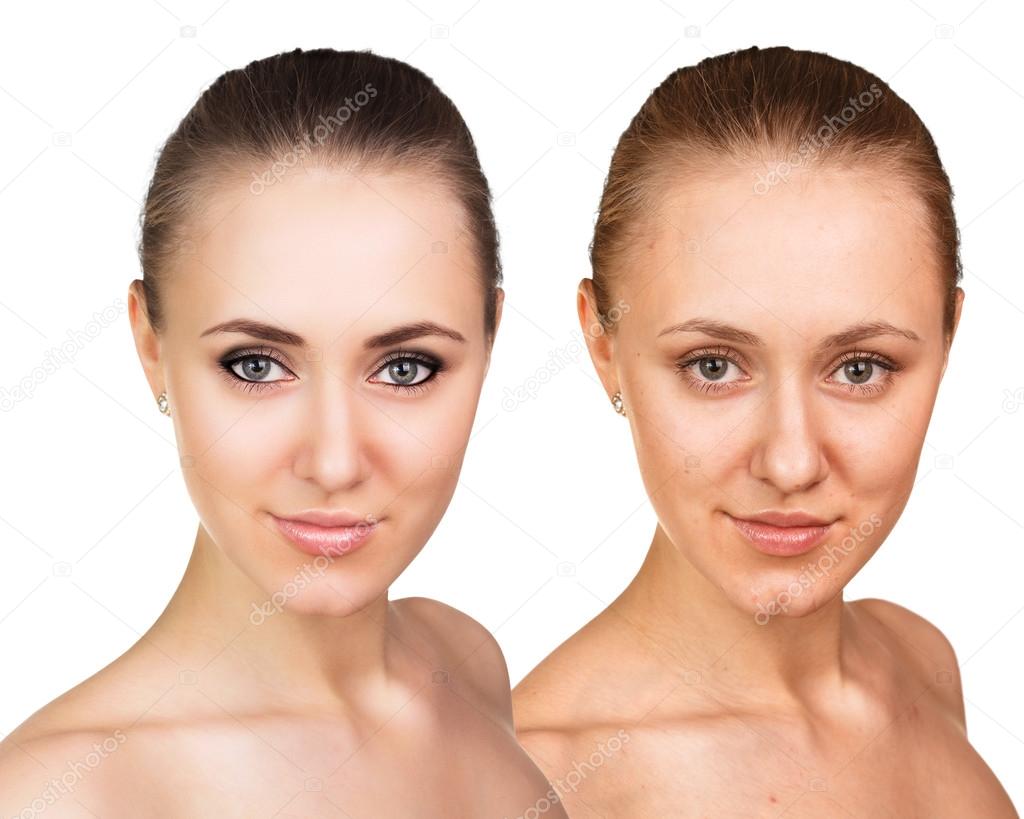 Comparative portrait of female face