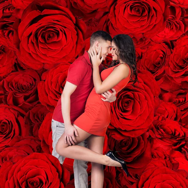 Beautiful couple is kissing and hugging — Stock Photo, Image