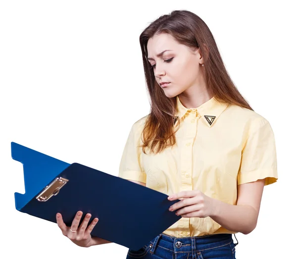 Young beautiful woman with folder — Stock Photo, Image