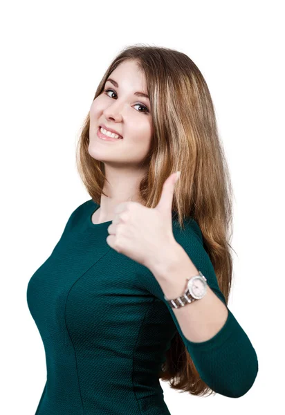 Młoda kobieta z kciuki gest — Zdjęcie stockowe