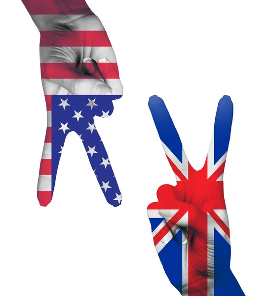 Hands making the V sign with painted flag — Stock Photo, Image