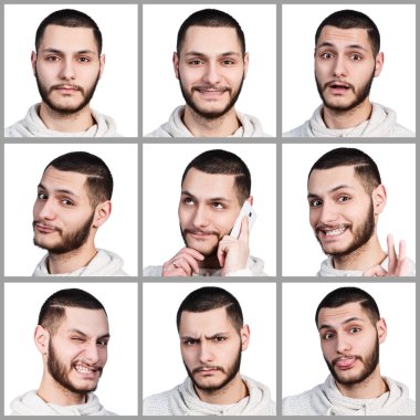 Farklı duygular ile genç adam kolaj