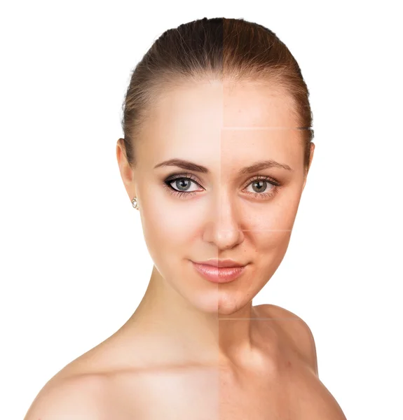 Comparative portrait of female face — Stock Photo, Image