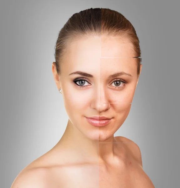 Comparative portrait of female face — Stock Photo, Image