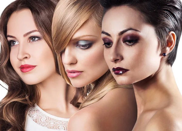 Frauen Gesichter mit perfekter Haut und Make-up — Stockfoto