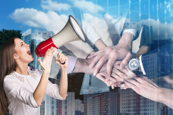 Business team showing unity — Stock Photo, Image