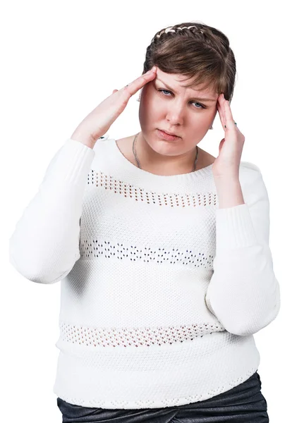 Mujer regordeta con dolor de cabeza — Foto de Stock
