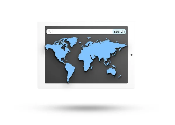 O tablet com mapa do mundo — Fotografia de Stock