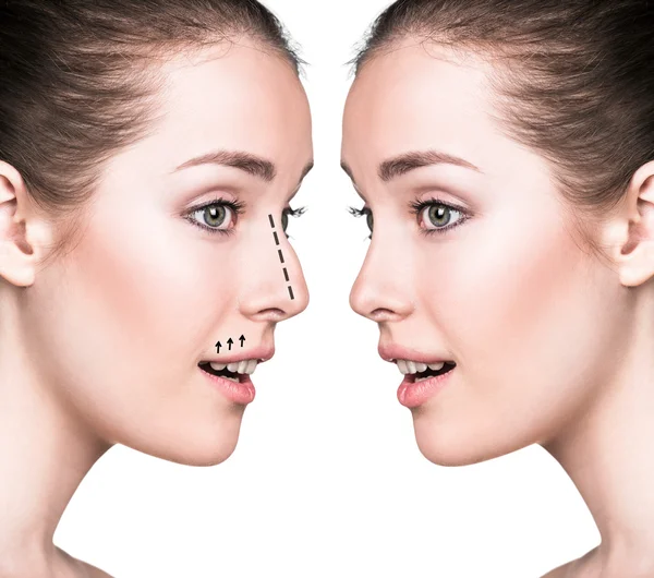 Comparative portrait of female face — Stock Photo, Image