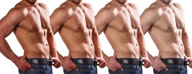 Yakışıklı adam tan aşamasını gösterir