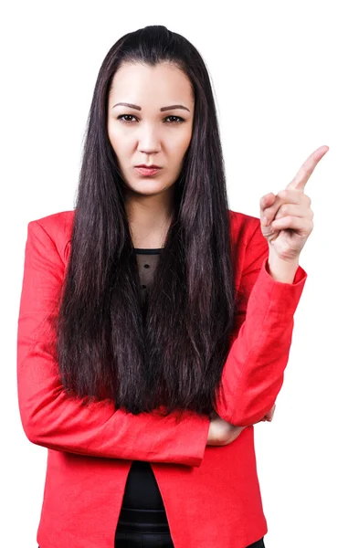 Young beautiful woman threaten finger — Stock Photo, Image