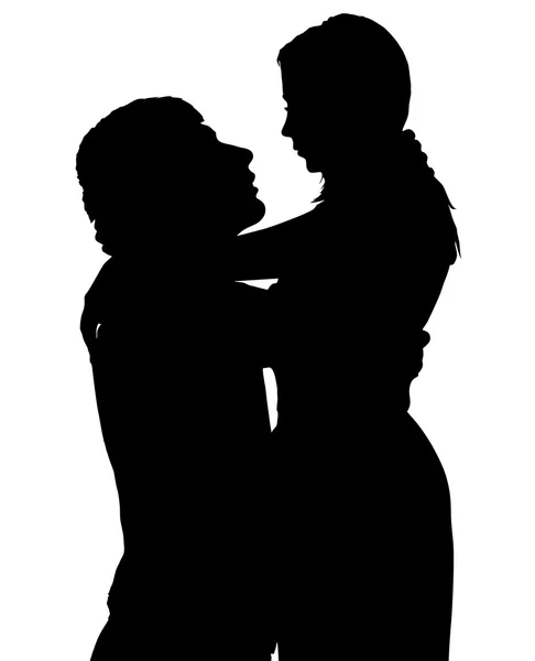 Silhouette de couple heureux câlin — Image vectorielle