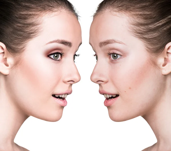 Comparative portrait of female face — Stock Photo, Image